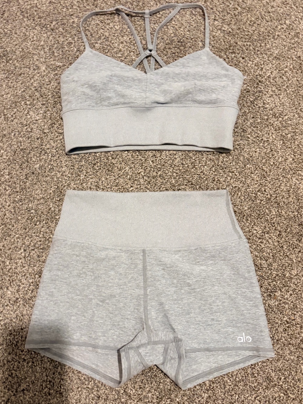 ALO Yoga Light Gray Seamless Bralette & Shorts Set
